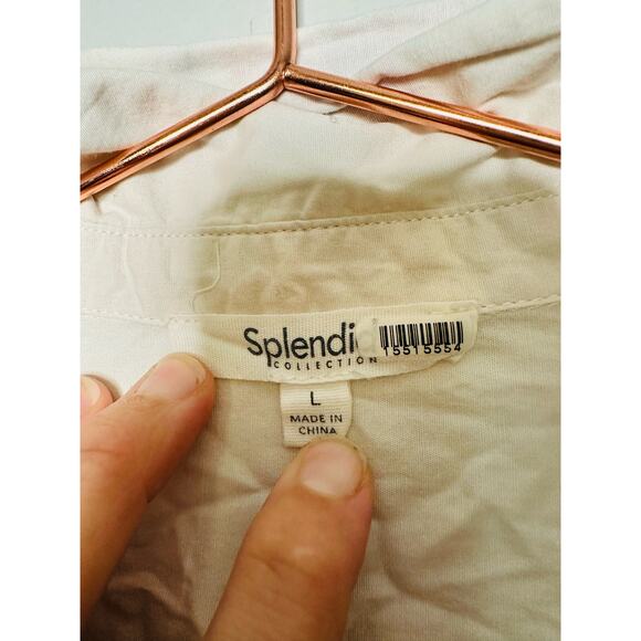 SPLENDID White Bloom Speckled Tie Waist Oversized Button Front Jumpsuit Size L - Picture 6 of 11